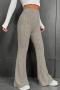 casual slight stretch 3 colors solid color high-waist flared pants_Gray_Dark Green_Khaki