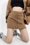 slight stretch pure color drawstring sexy with lined mini skirt size run small_Black_Gray_Beige_Brown