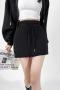 slight stretch pure color drawstring sexy with lined mini skirt size run small_Black