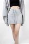 slight stretch pure color drawstring sexy with lined mini skirt size run small_Black_Gray