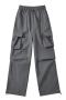 pure color 9 colors non-stretch high-waist casual cargo pants size run small_Black_Dark Gray