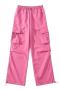 pure color 9 colors non-stretch high-waist casual cargo pants size run small_Black_Dark Gray_Pink_Magenta