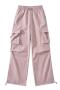 pure color 9 colors non-stretch high-waist casual cargo pants size run small_Black_Dark Gray_Pink