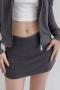 pure color non-stretch zip-up velvet with lined a-line skirt size run small_Black_Gray_Dark Gray