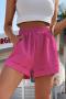 casual solid color slight stretch loose high waist shorts_Black_Magenta