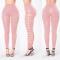 sexy slight stretch solid color 7 colors hole high waist tight leggings_Light Pink