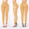 sexy slight stretch solid color 7 colors hole high waist tight leggings_Light Pink_Red_Magenta_Orange_Forest Green_Blue_Khaki