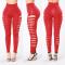 sexy slight stretch solid color 7 colors hole high waist tight leggings_Light Pink_Red