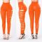 sexy slight stretch solid color 7 colors hole high waist tight leggings_Light Pink_Red_Magenta_Orange