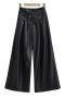 non-stretch rivet zip-up pu leather belted casual loose pants size run small_Black