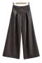 non-stretch rivet zip-up pu leather belted casual loose pants size run small_Black_Brown