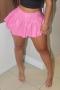 sexy slight stretch solid color pu pleated mini skirt_Black_Pink