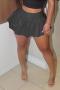sexy slight stretch solid color pu pleated mini skirt_Black