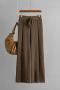casual slight stretch solid color knitted drawstring high waist wide leg pants_Black_Gray_Beige_Brown