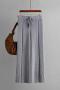 casual slight stretch solid color knitted drawstring high waist wide leg pants_Black_Gray
