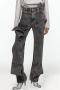 casual non-stretch washed denim button high-waist jeans_Black_Dark Gray