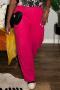 casual plus size non-stretch 5 colors solid color corduroy high-waist pants_Red_Magenta