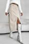 casual non-stretch pu solid color with thin velvet slit midi skirt_Black_Khaki
