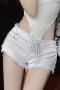 sexy slight stretch denim solid color low-waist zip-up shorts_Black_White