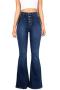 casual solid slight stretch high-waist single-breasted micro-flared jeans_Black_Gray_Blue_Dark Blue