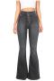casual solid slight stretch high-waist single-breasted micro-flared jeans_Black_Gray