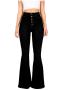 casual solid slight stretch high-waist single-breasted micro-flared jeans_Black