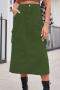 casual plus size non-stretch solid color slit all-match midi denim skirt_Black_Dark Green