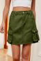casual plus size non-stretch solid color all-match cargo mini denim skirt_Black_Dark Green