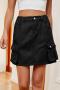 casual plus size non-stretch solid color all-match cargo mini denim skirt_Black