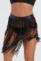 sexy slight stretch 4 colors pu tassels mini skirt(no underwear)_Black
