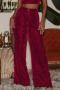 casual non-stretch solid color velvet loose high waist wide leg pants_Black_Red