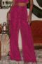 casual non-stretch solid color velvet loose high waist wide leg pants_Black_Red_Magenta