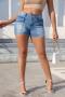 casual plus size slight stretch contrast color high waist tight denim shorts_Sky Blue