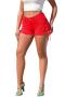 casual plus size slight stretch solid color hole lace-up denim shorts_White_Red