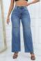 casual plus size slight stretch solid color high waist hole straight jeans#1_Sky Blue_Dark Blue