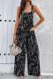 casual non-stretch 3 colors graphic printing wide-leg overalls(no underwear)_Black