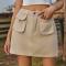 casual plus size non-stretch solid color mini denim skirt_Black_Dark Green_Khaki