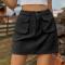 casual plus size non-stretch solid color mini denim skirt_Black