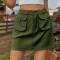 casual plus size non-stretch solid color mini denim skirt_Black_Dark Green