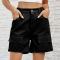 casual plus size non-stretch solid color pocket denim cargo shorts_Black