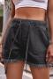casual plus size non-stretch 11-colors drawstring raw edge denim shorts_Black_White_Dark Gray