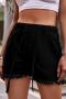 casual plus size non-stretch 11-colors drawstring raw edge denim shorts_Black
