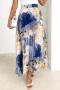 casual non-stretch oil painting printing pleated midi skirt_Dark Green_Blue