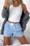 casual non-stretch striped printed pocket high waist shorts(only shorts)_Sky Blue_Blue