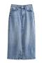 xs-l casual non-stretch denim slit all-match midi skirt_Sky Blue