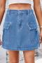 casual plus-size non-stretch solid color denim skirt_Black_Dark Green_Blue