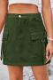 casual plus-size non-stretch solid color denim skirt_Black_Dark Green