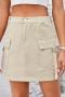 casual plus-size non-stretch solid color denim skirt_Black_Dark Green_Blue_Khaki