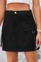 casual plus-size non-stretch solid color denim skirt_Black
