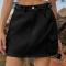 casual plus size non-stretch solid denim mini skirt_Black